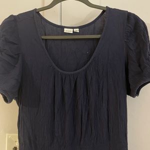 Navy Crinkle smocked cap sleeve dress